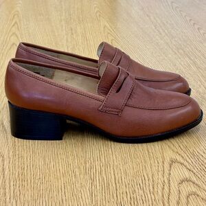 Prima Royale Classic Brown Chunky Heel Leather Loafers Size 8.5